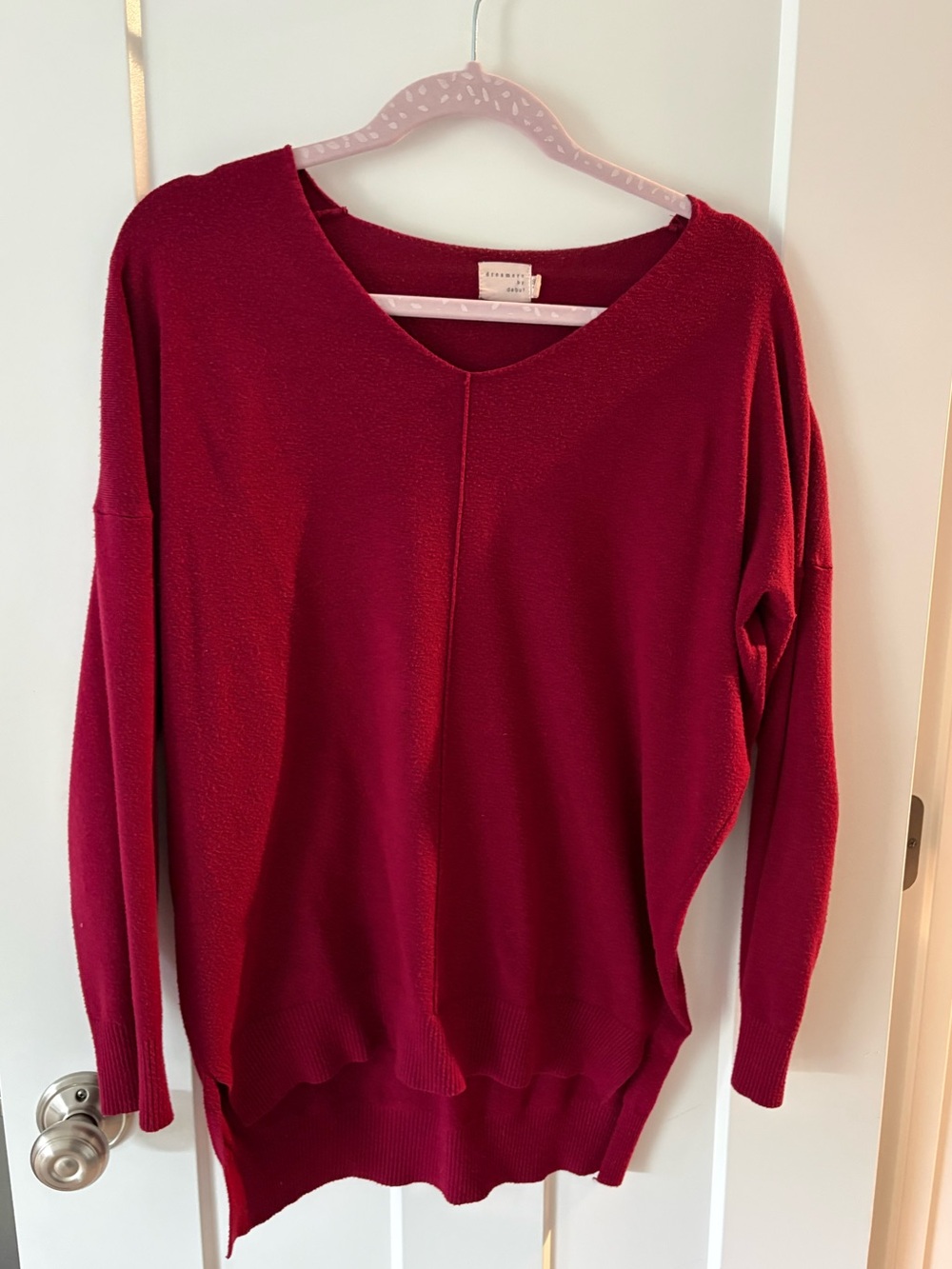 Relaxed V-Neck Sweater in Deep Berry